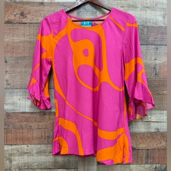 Escapada Susan 3/4 Sleeve Nantucket Pink Orange Rayon Top Size Medium - Picture 1 of 9
